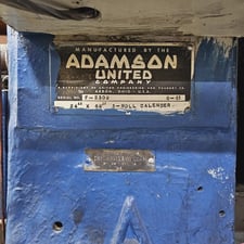 24" x 68" Adamson, 3-roll rubber calendar, 120° incline, sleeve bushings, forced lubricatin