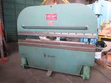 50 Ton, Chicago, hydraulic press brake, 8' overall, up-acting, mechanical back stop, comes with some dies