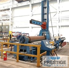 10' x 2.75" Sertom #EMO-31-60, 3-roll variable axis, 25.5"top roll, Siemens PLC Control, overhead support