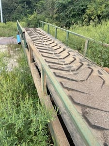 48" wide x 34' long, Rubber belt conveyor, 4' top flat part, 8' long bottom flat part