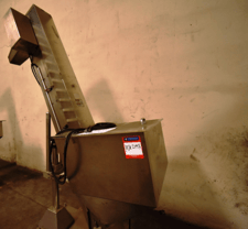 Pharma Pack, Stainless Steel incline cleated capacity elevator, 10" wide belt, 9' high