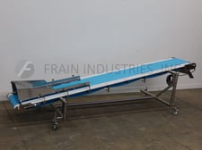 24" wide x 19.2' long, Harris Co. #H-I-36-FMB3, Stainless Steel inclined belt conveyor, food grade