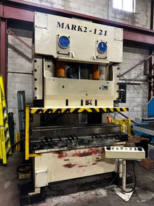 121 Ton, Sutherland #Mark-2-121, OBS gap frame press, 3" stroke, 14.96" die space, 45-90 SPM, 2000