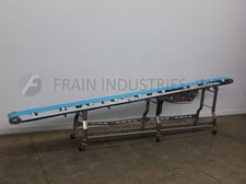 12" wide x 23.4' long, Smalley, Stainless Steel inclined belt conveyor, food grade belt