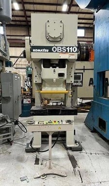 110 Ton, Komatsu #OBS-110-61, single crank gap frame press, 5.91" stroke, 20.9" Shut Height, air clutch, 2013