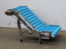 48" wide x 11.3' long, Smalley, feeder incline/cleated Stainless Steel belt conveyor