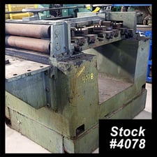 21" Kusakabe, 4-roll entry table, 24" strip width, 46" passline, (4) 4.5" guide rolls, 3-way edge conditioning