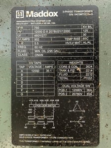 750 KVA 12000 Delta Primary, 480Y/277 Secondary, 3 phase, Padmount Transformer