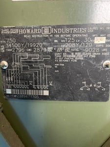 750 KVA 34500Y/19920 Primary, 208Y/120 Secondary, 3 phase, Padmount Transformer