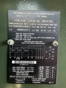 1500 KVA 34500GY/19920 Primary, 480GY/277 Secondary, 3 phase, Padmount Transformer