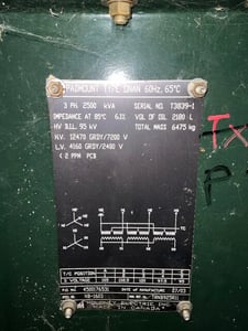 2500 KVA 12470GY/7200 Primary, 4160GY/2400 Secondary, 3 phase, Padmount Transformer