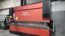 144 Ton, Amada #HFE-130-4S, Hydraulic Press Brake, 14' overall, 148" between housing, Light Curtains, 2001