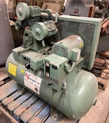 5 HP Curtis Toledo #E5, 60 gallon horizontal air compressor tank, 5 HP, 208-230/460 V., 1725 RPM, 1986