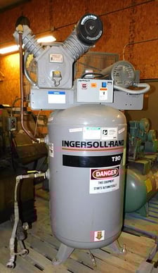 7.5 HP Ingersoll-Rand #T-30, 80 gallon air compressor tank, 230 V., 175 psig, 1997