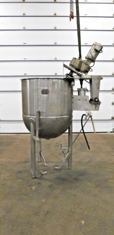 225 gallon Lee #225-A10T1, Stainless kettle with top agitation mixer, 42" ID, 28" straight side, 2003