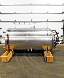 750 gallon 304 Stainless Steel mixing tank, 90" straight side, 52" diameter, ladder, (2) 1-3/4" bottom outlets