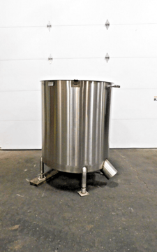 125 gallon 304 Stainless Steel open top tank, 33" diameter, 36" straight wall, 6" outlet