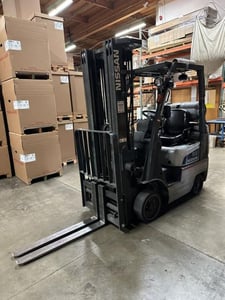 3000 lb. Nissan #MCPL01A15LV, propane forklift, 187" lift height, 3 stage mast, 42" fork