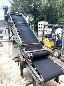 24" wide x 10' long, Bag Flattener Belt Conveyor, 24" W x 152" L lower belt, 1 HP, 208-230-460 V.