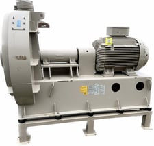 6180 cfm @ 68.2 S.P., Reitz/Phelps, radial fan, 14" dia. inlet, 11" dia. outlet, 150 HP VFD, 3565 RPM, 460