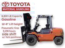 8800 lb. Toyota #7FGU45GAS, Forklift, gasoline, 199" lift height, 24" centers, 2005