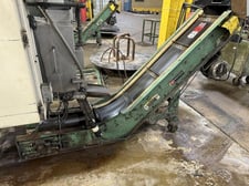 10" wide, Roach, inclined belt conveyor, 24" base, 56" incline, 46" discharge height