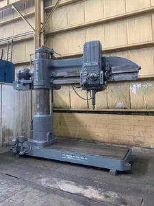 8' -19" Carlton #4A, radial arm drill, power clamping & elevation, 30 HP, coolant, #6MT
