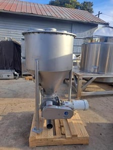 Iron Man #BMQ824-60-56-L, powder receiving hopper, 304 Stainless Steel, Shick rotary air lock valve, 2004