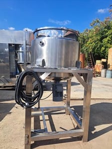 160 gallon Stainless Steel jacketed mix tank, 38" dia. x 34" straight side, 2" bottom center discharge, 2018