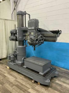 4' -11" Carlton #1A, radial arm drill, 54" x36" T-slotted base, power elevation & clamping, 5 HP