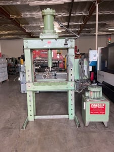 50 Ton, Conquip #50T, H-Frame Hydraulic Press, 144" stroke, 3" ram diameter, 32" distance between uprights
