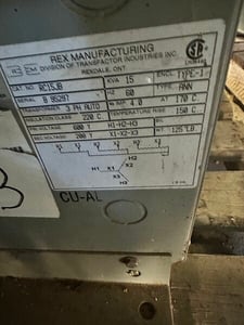 15 KVA 600Y/347 Primary, 208Y/120 Secondary, Rex, 3 phase dry auto transformer Nema 1 CU/AL