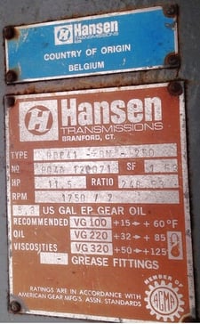11.5 HP, Hansen #RDC41-RN-250, 248.50 :1 ratio, 7 RPM output
