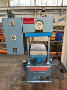 20 Ton, PHI #P-210, hydraulic lab press, slab side upstroke type, table model, 4" stroke, 12.5" daylight