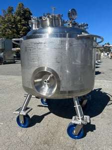 40 gallon Precision Stainless, 316L Stainless Steel tank, jacketed, 45 psi internal, dished bottom, 1991