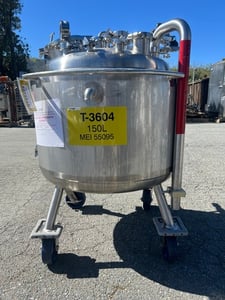 40 gallon Precision Stainless, reactor, 316L Stainless Steel, jacketed, 45 psi internal, dished bottom, 1992