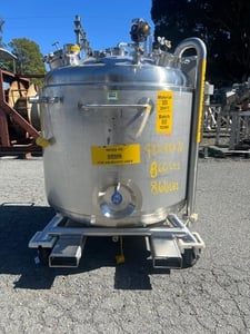 160 gallon Precision Stainless, reactor, 316L Stainless Steel, jacketed, 45 psi internal, dished bottom, 1999