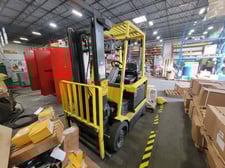 5000 lb. Hyster #E50Z-33, electric forklift, 36 V., 131.1" lift height, 2 stage mast, cushion tires