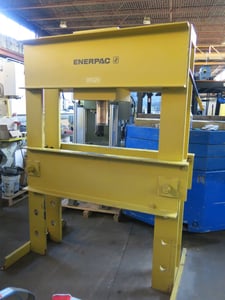 150 Ton, Enerpac, H-Frame hydraulic shop press, electric, 13" stroke, 48.5" daylight, 10000 psi, 48" bed width