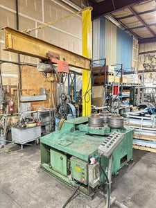 5" x 5" x 1/2" Roundo #R-5S, hydraulic angle rolls, 18 HP, 15" diameter rolls, tooling & jib crane included