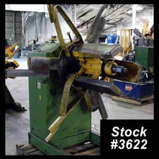 2500 lb. American Steel Line, single uncoiler, 18" width, 72" outside dimensions, 16"-20" ID, 3-arm manual