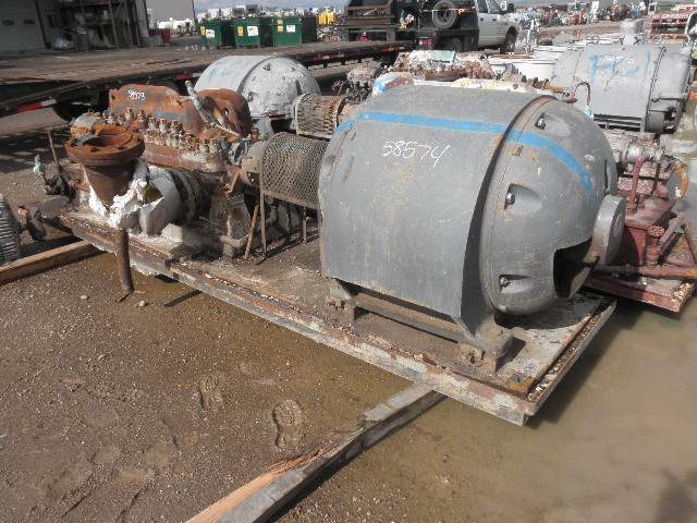 450 HP 3565 RPM General Electric 5K26337B2, Frame 6337S, ODP, 440 Volts, on skid w/Byron Jackson multistage