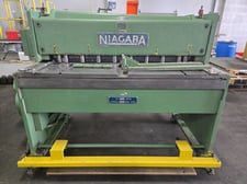 10 gauge x 4' Niagara #1R4-10, power squaring shear, 50.5" knife blade, 75 SPM, 5/16" rake angle, 2 front