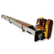 14" diameter x 34.4' long, Industrial Screw Conveyor, 4-section U-trough w/ foot mounts & top cover
