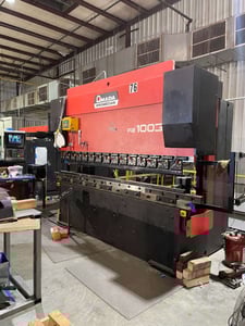 110 Ton, Amada #HFB-1003, CNC press brake, 10.2' OA, 106.2" between housing, 7.8" stroke, 18.5" open