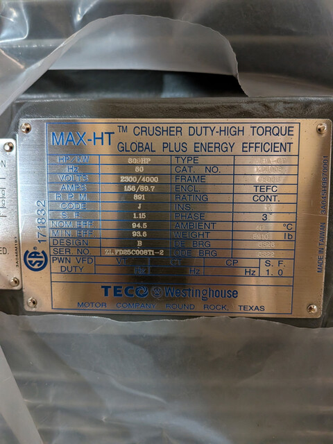 600 HP 900 RPM Teco Westinghouse, Frame 6808B, TEFC B/B, 2300/4160 Volts, Design C - High Torque