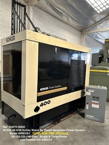 40 KW Kohler #40REOZJ, diesel generator power system, 110-120-220-240-480 Volts, 1-3 phase, transfer switch