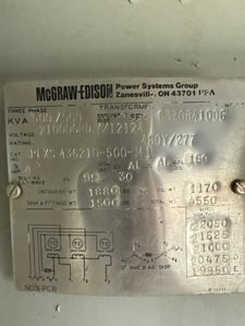 500 KVA 21000GY/12124 Primary, 480Y/277 Secondary, Mcgraw-Edison 3 phase, Padmount Transformer