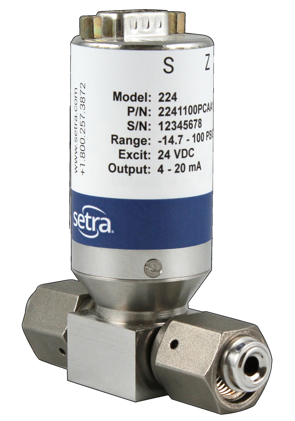 Setra 2241100PG4T3306J 0-100 PSIG Range, 10-30 VDC Excitation, 0.2 - 5.2 VDC Out