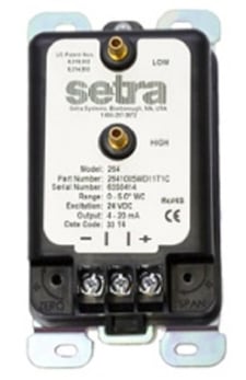 Setra 26410R1WB11T1C Differential Pressure Transducer, +/- 0.1" WC4-20 mA